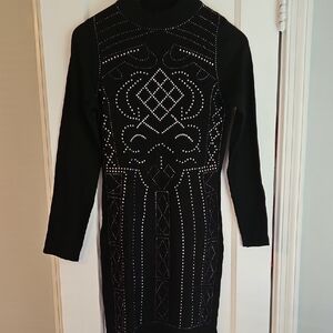 Say What? Black Long Sleeve Turtleneck Sheath Dress